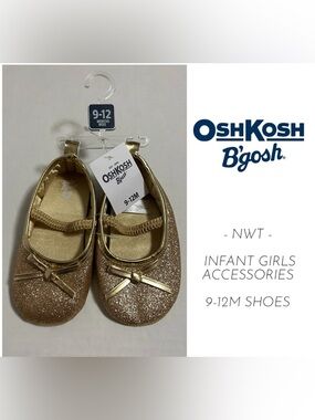 🆕OSHKOSH - 9/12M - NWT - INFANT GIRLS GOLD SPARKLE BALLET FLATS / SHOES